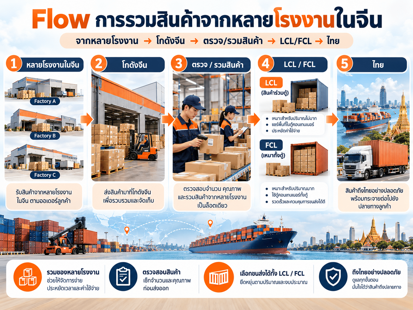 ภาพรวมการไหลของสินค้าจากโรงงานหลายแห่ง